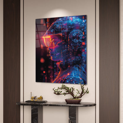 Fütüristik İnsan Portresi Cam Tablo