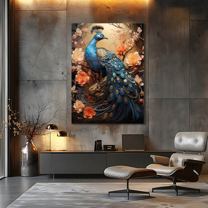 Çiçekli Tavus Kuşu Sanat Cam Tablo