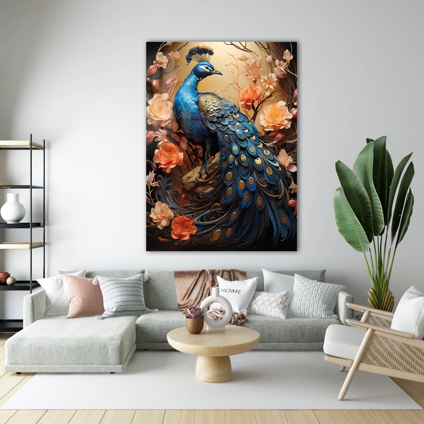 Çiçekli Tavus Kuşu Sanat Cam Tablo