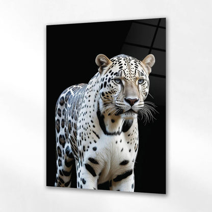 Beyaz Leopar Portre Cam Tablo