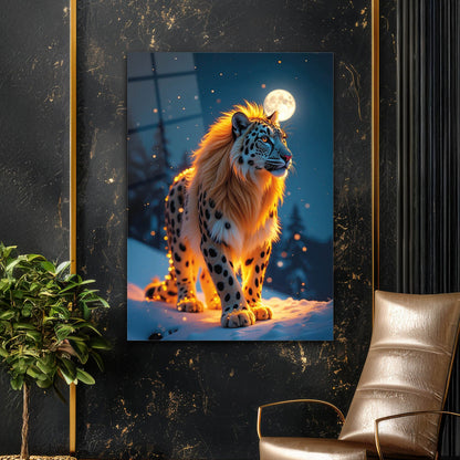 Ay Işıklı Gece Leoparı Cam Tablo