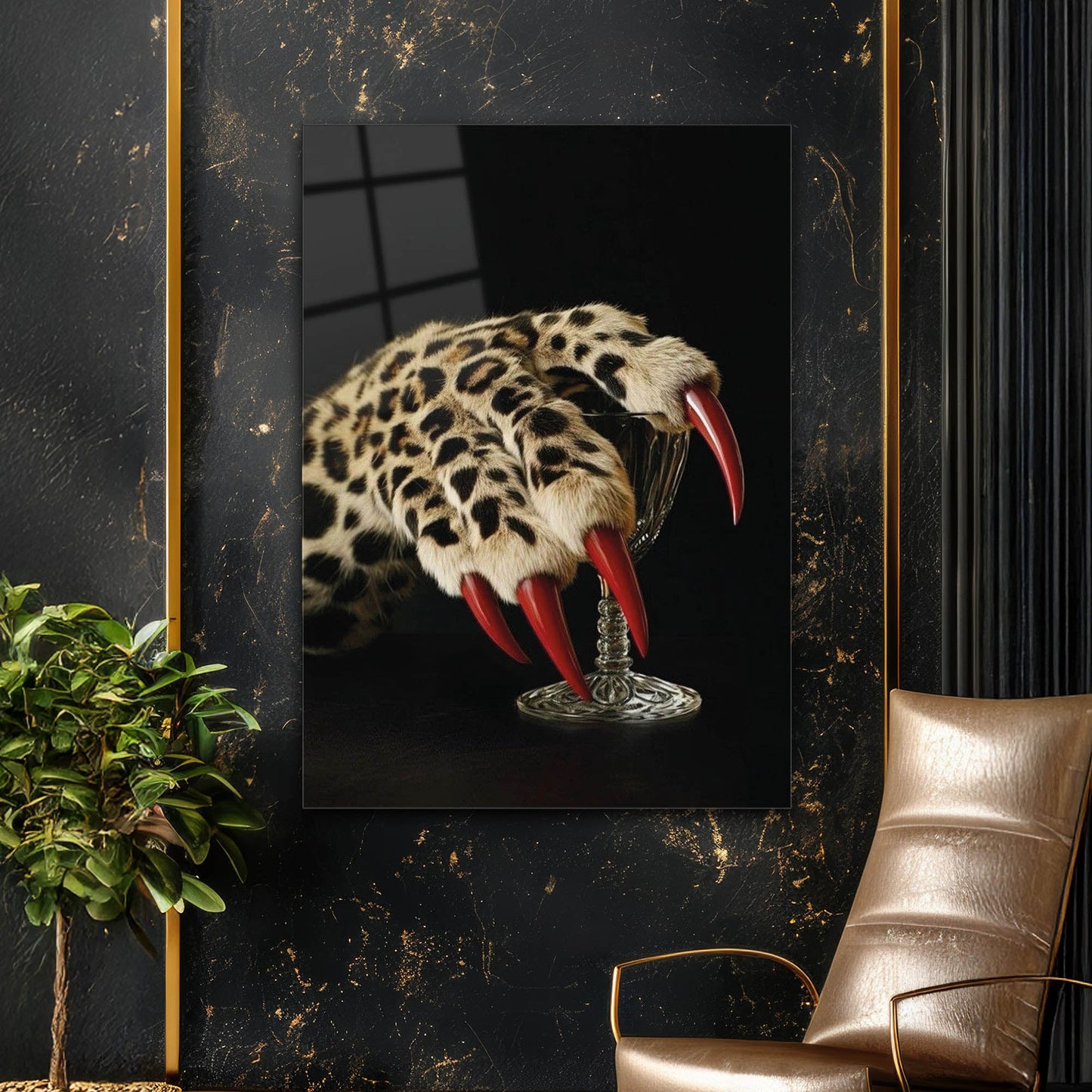 Leopar Pençe Detay Cam Tablo