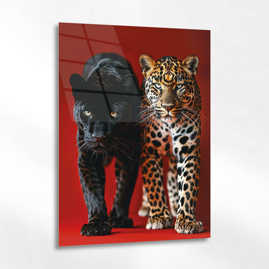 Siyah Panter ve Leopar İkili Cam Tablo