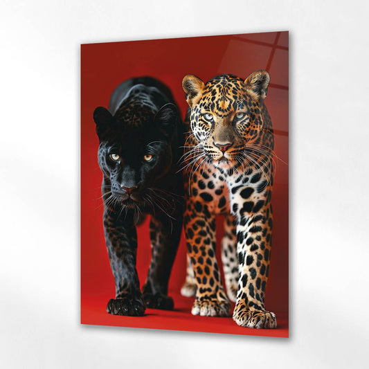 Siyah Panter ve Leopar İkili Cam Tablo