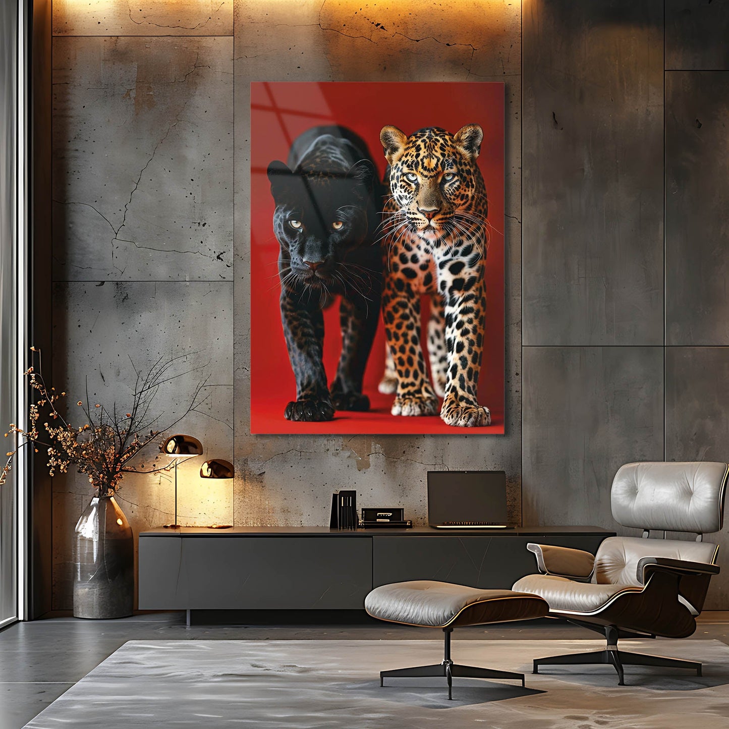 Siyah Panter ve Leopar İkili Cam Tablo
