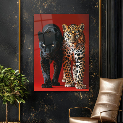Siyah Panter ve Leopar İkili Cam Tablo