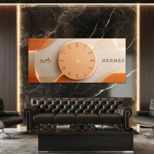 Açık Ton Hermes Stil Modern - Saatlı Cam Tablo