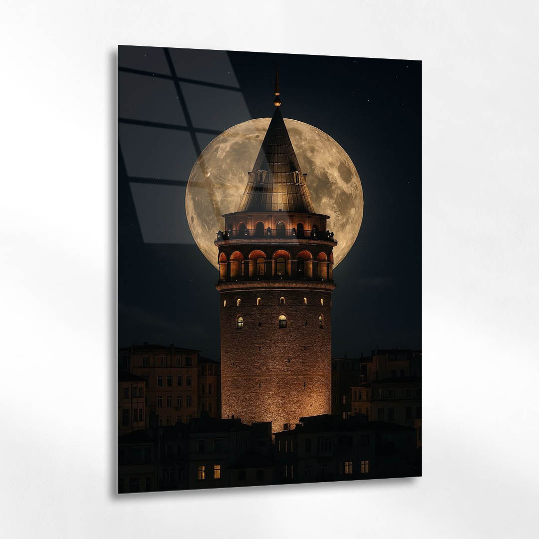 Dolunaylı Galata Kulesi Cam Tablo