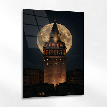 Dolunaylı Galata Kulesi Cam Tablo