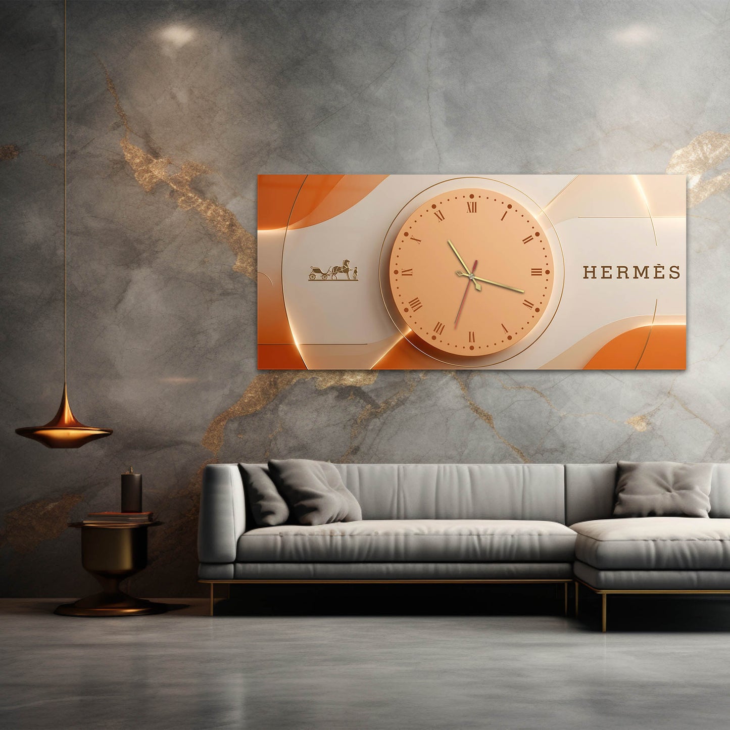 Açık Ton Hermes Stil Modern - Saatlı Cam Tablo
