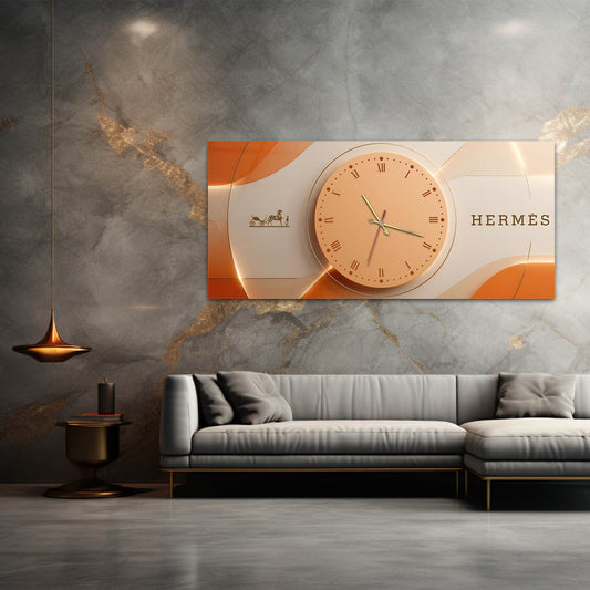 Açık Ton Hermes Stil Modern - Saatlı Cam Tablo