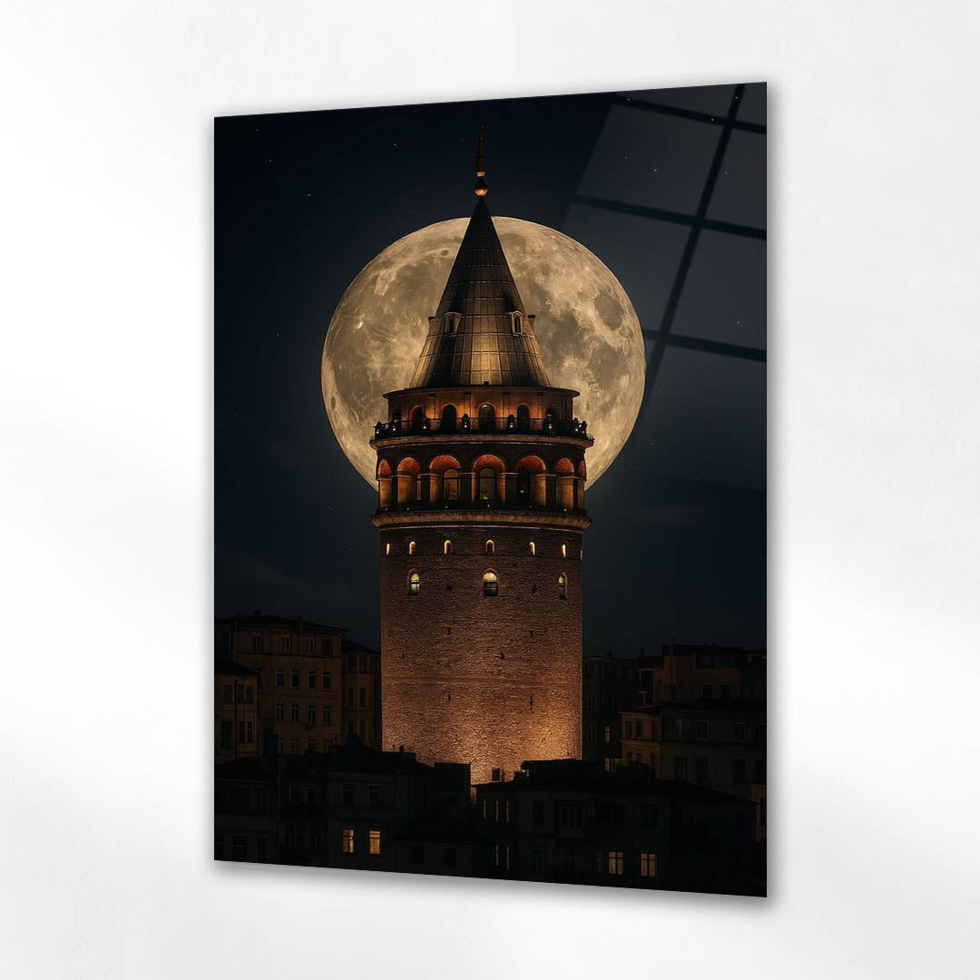 Dolunaylı Galata Kulesi Cam Tablo