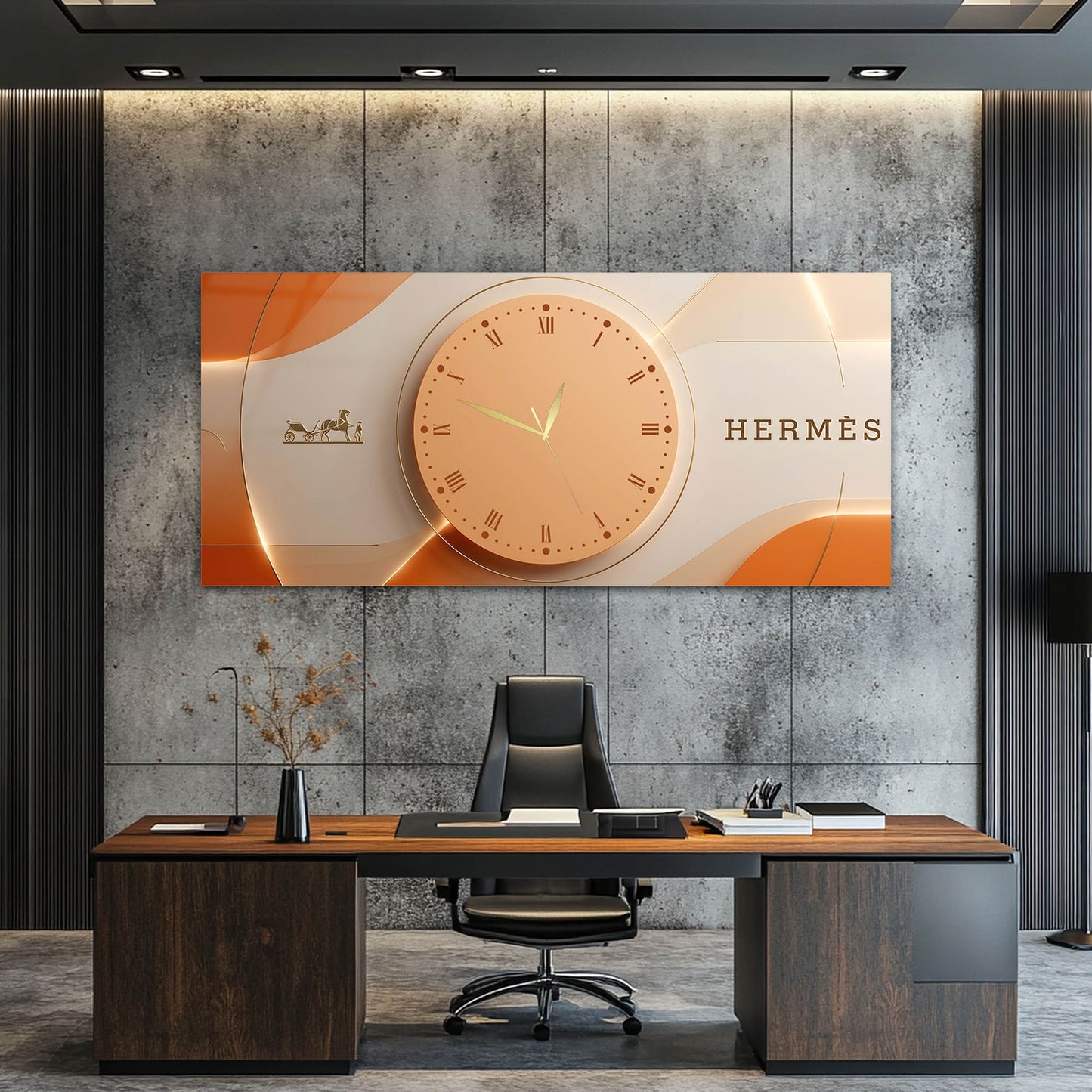 Açık Ton Hermes Stil Modern - Saatlı Cam Tablo