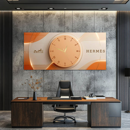 Açık Ton Hermes Stil Modern - Saatlı Cam Tablo
