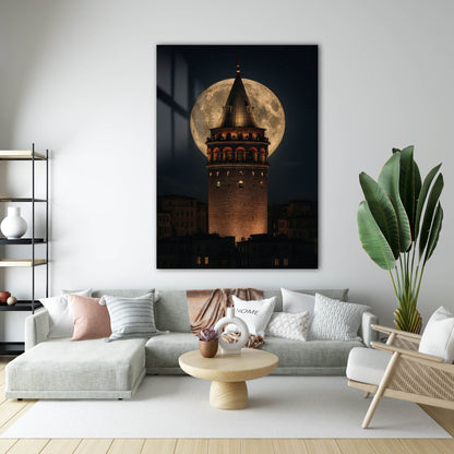 Dolunaylı Galata Kulesi Cam Tablo