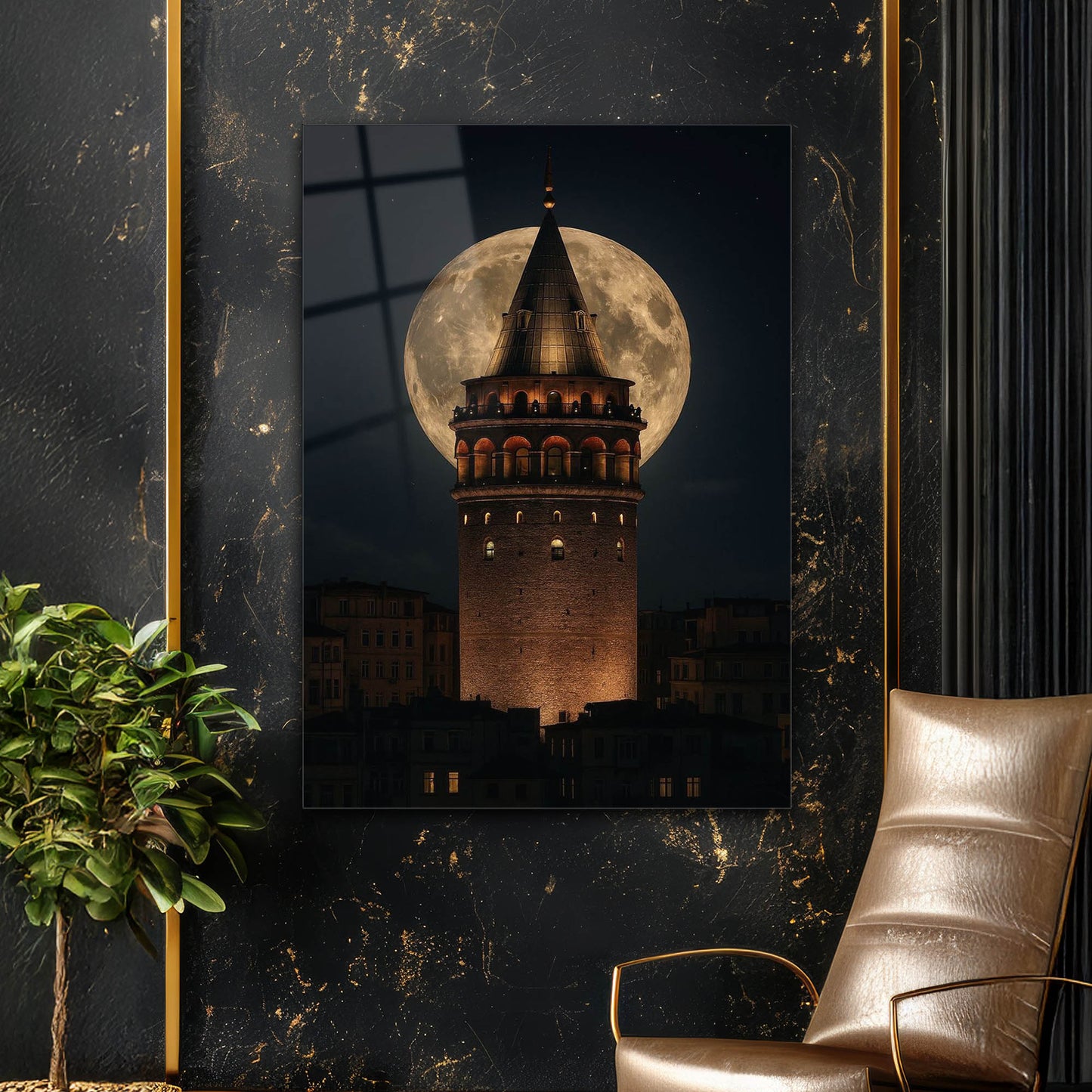 Dolunaylı Galata Kulesi Cam Tablo