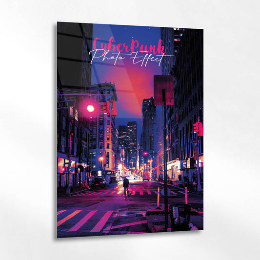 Cyberpunk Şehir Gece Neon Işıklar Cam Tablo