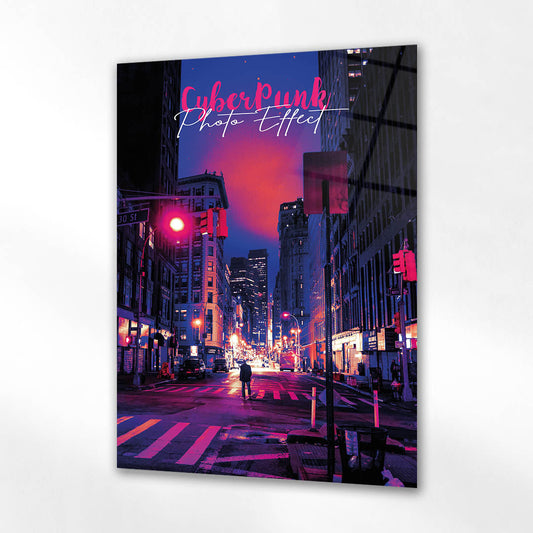 Cyberpunk Şehir Gece Neon Işıklar Cam Tablo