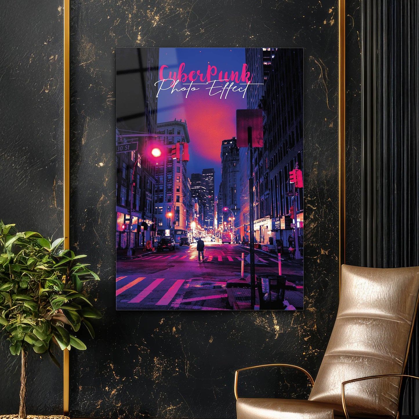 Cyberpunk Şehir Gece Neon Işıklar Cam Tablo