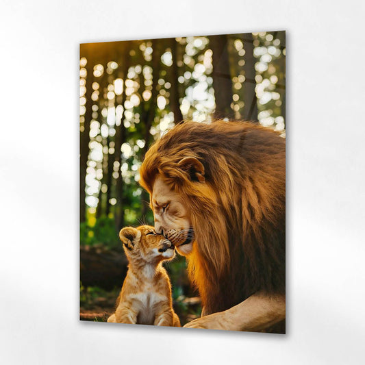 Baba Aslan ve Yavru Şefkat Cam Tablo