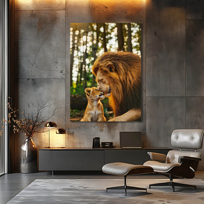 Baba Aslan ve Yavru Şefkat Cam Tablo