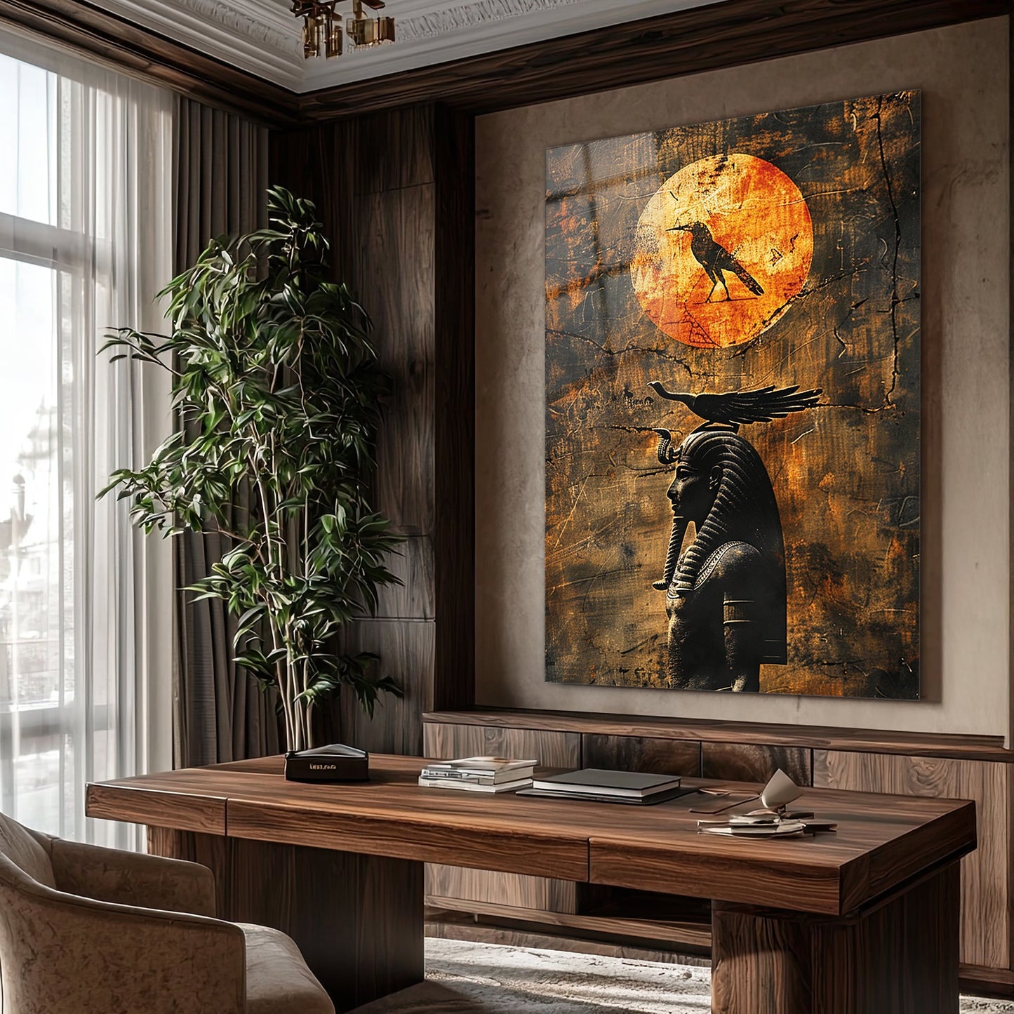 Antik Mısır Horus ve Firavun Cam Tablo