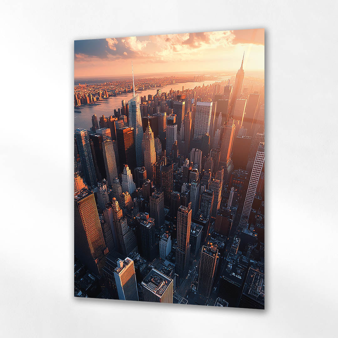 New York Gün Batımı Manhattan Cam Tablo