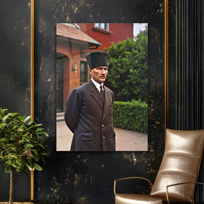 Atatürk Klasik Dış Mekân Portre Cam Tablo - 4 mm Temperli Cam Tablo - Ev, ofis dekorasyon