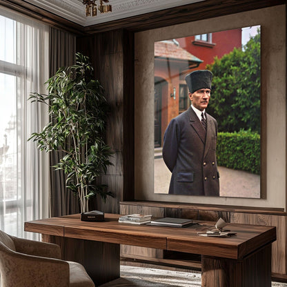 Atatürk Klasik Dış Mekân Portre Cam Tablo - 4 mm Temperli Cam Tablo - Ev, ofis dekorasyon