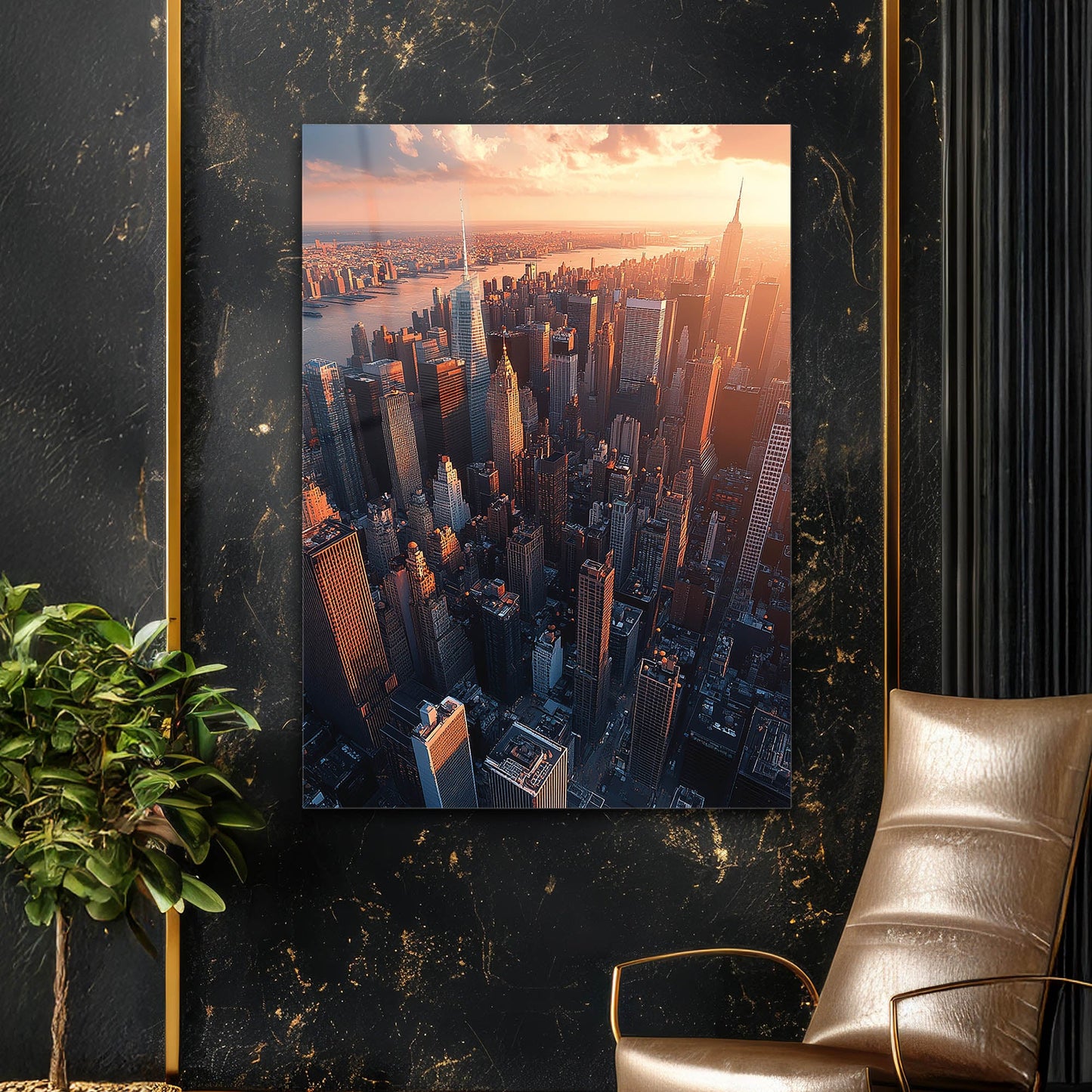 New York Gün Batımı Manhattan Cam Tablo