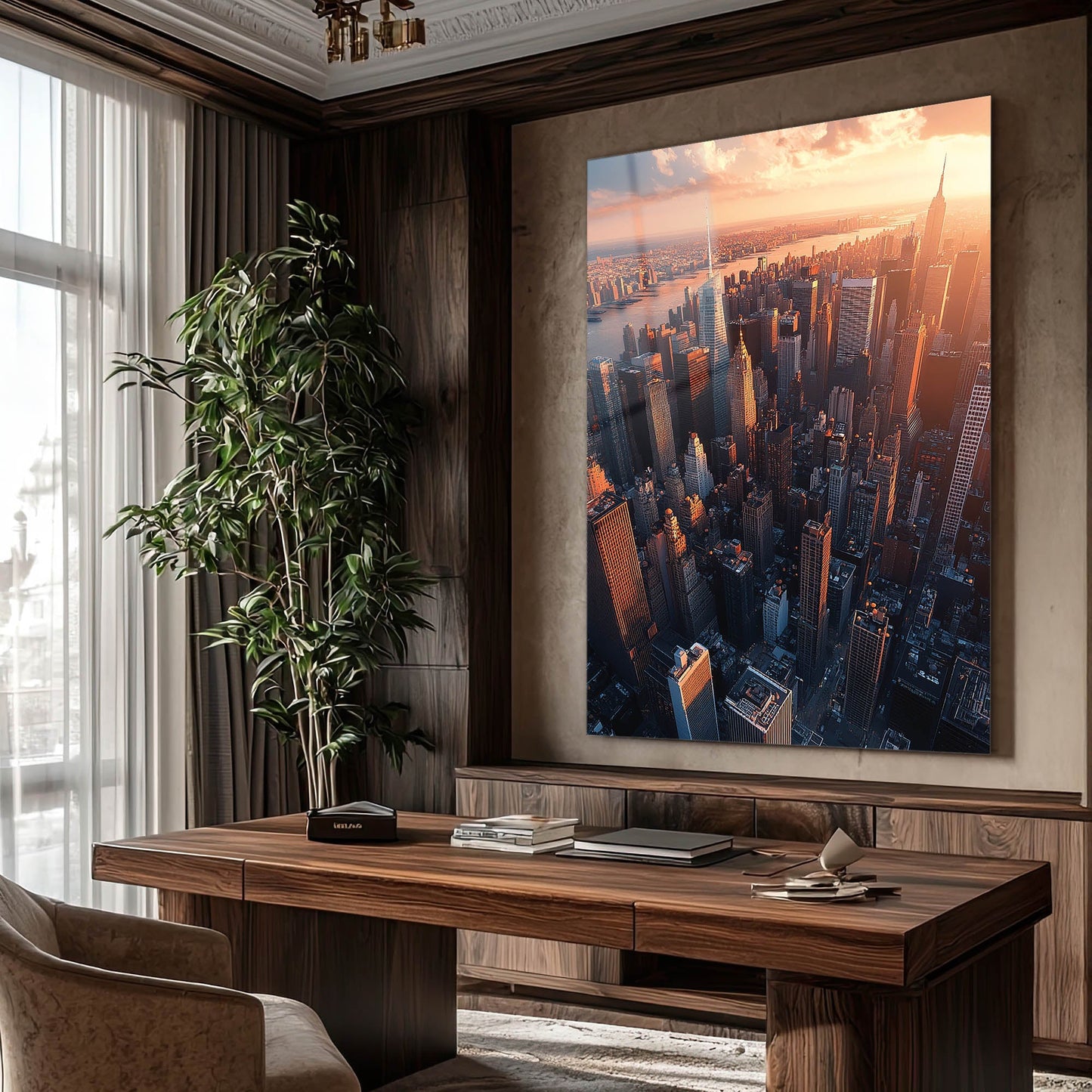 New York Gün Batımı Manhattan Cam Tablo