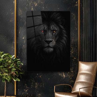 Karanlık Aslan Kırmızı Göz Cam Tablo