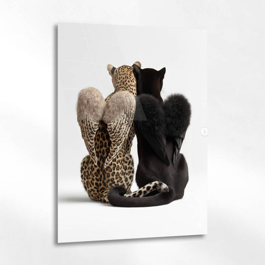 Kanatlı Leopar ve Panter Cam Tablo