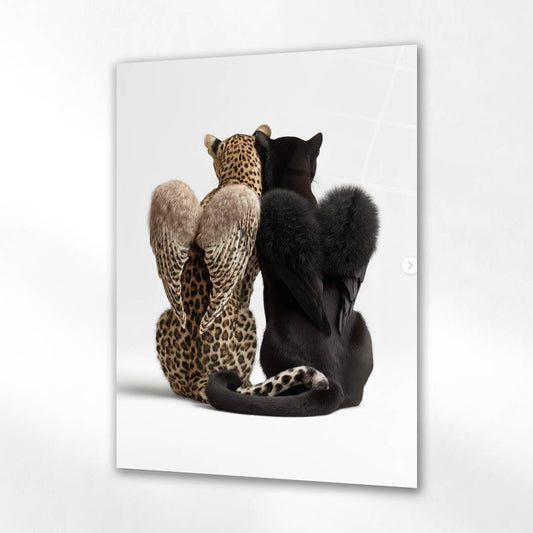 Kanatlı Leopar ve Panter Cam Tablo