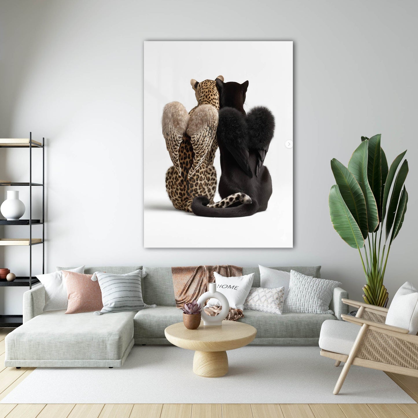 Kanatlı Leopar ve Panter Cam Tablo