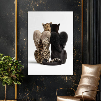 Kanatlı Leopar ve Panter Cam Tablo