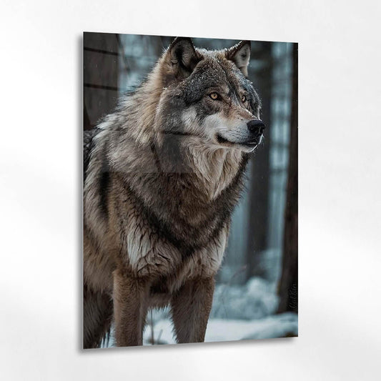 Vahşi Kurt Kış Orman Konsept Cam Tablo
