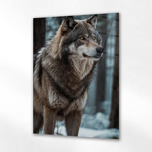 Vahşi Kurt Kış Orman Konsept Cam Tablo