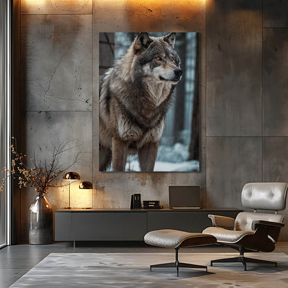 Vahşi Kurt Kış Orman Konsept Cam Tablo