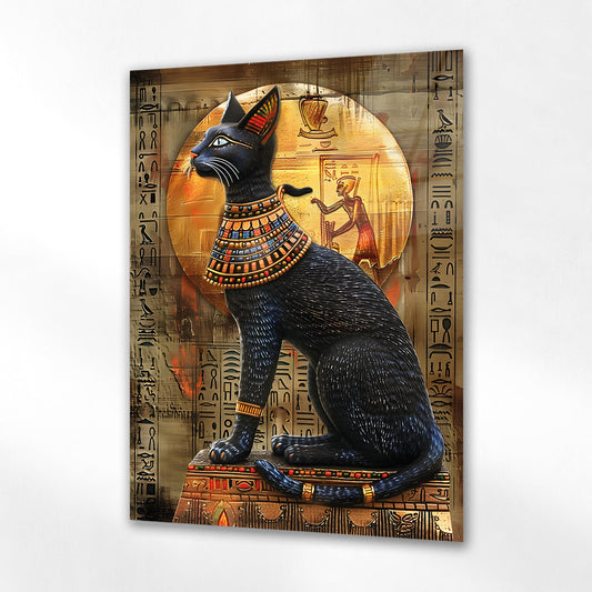Antik Mısır Bastet Kedisi Cam Tablo - 4 mm Temperli Cam Tablo - Ev, ofis dekorasyon