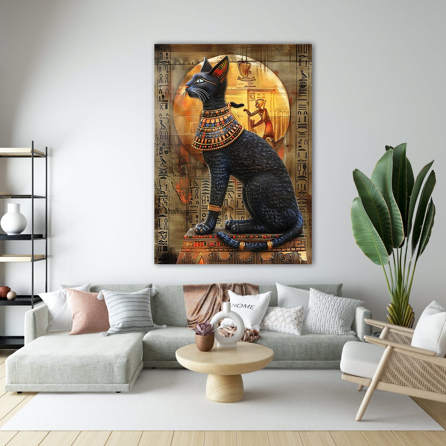 Antik Mısır Bastet Kedisi Cam Tablo - 4 mm Temperli Cam Tablo - Ev, ofis dekorasyon