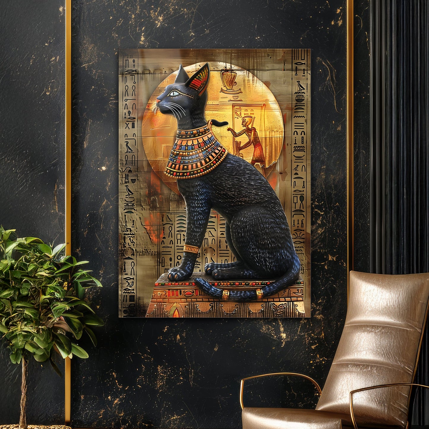 Antik Mısır Bastet Kedisi Cam Tablo - 4 mm Temperli Cam Tablo - Ev, ofis dekorasyon