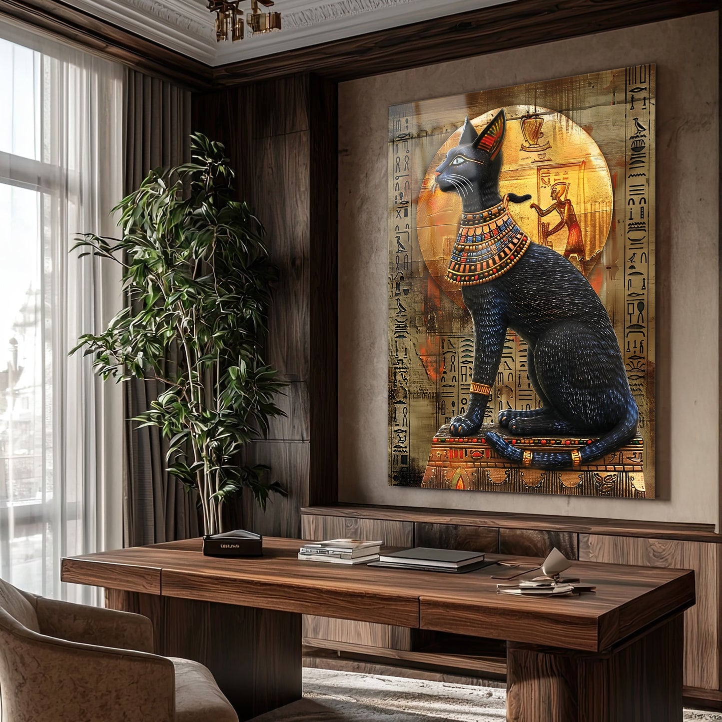 Antik Mısır Bastet Kedisi Cam Tablo - 4 mm Temperli Cam Tablo - Ev, ofis dekorasyon