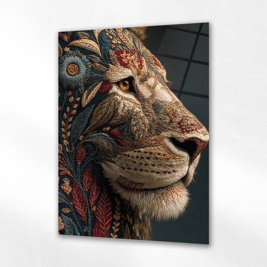 Sanatsal Desenli Aslan Profil Cam Tablo