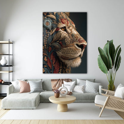 Sanatsal Desenli Aslan Profil Cam Tablo
