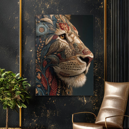 Sanatsal Desenli Aslan Profil Cam Tablo