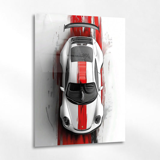 Ferrari Cam Tablo – Üstten Görünüm Kırmızı Şeritli Spor Araba