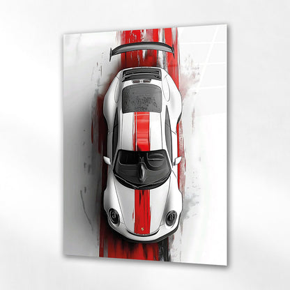 Ferrari Cam Tablo – Üstten Görünüm Kırmızı Şeritli Spor Araba