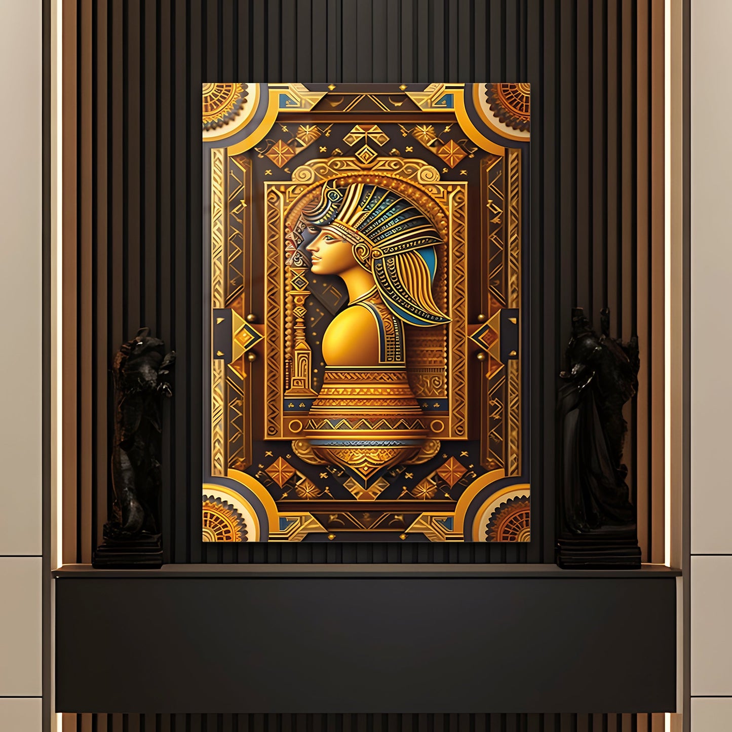 Antik Mısır Kraliçesi Portresi Cam Tablo - 4 mm Temperli Cam Tablo - Ev, ofis dekorasyon