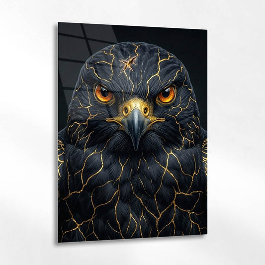 Siyah Kartal Altın Çatlak Portre Cam Tablo